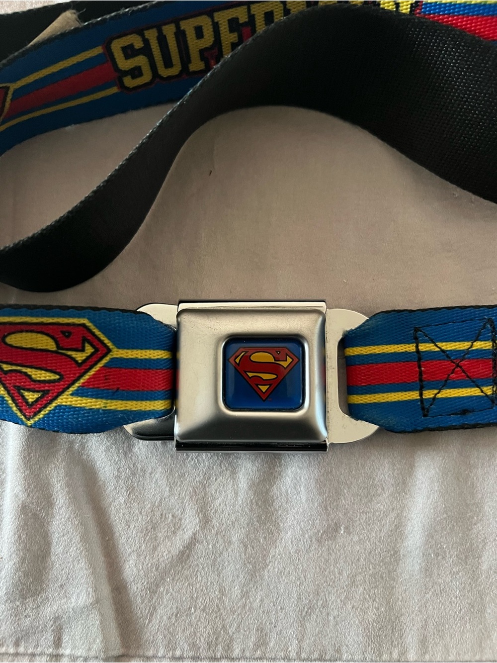 Buckle-Down Superman Logo Belt in Blue, Red & Yellow
